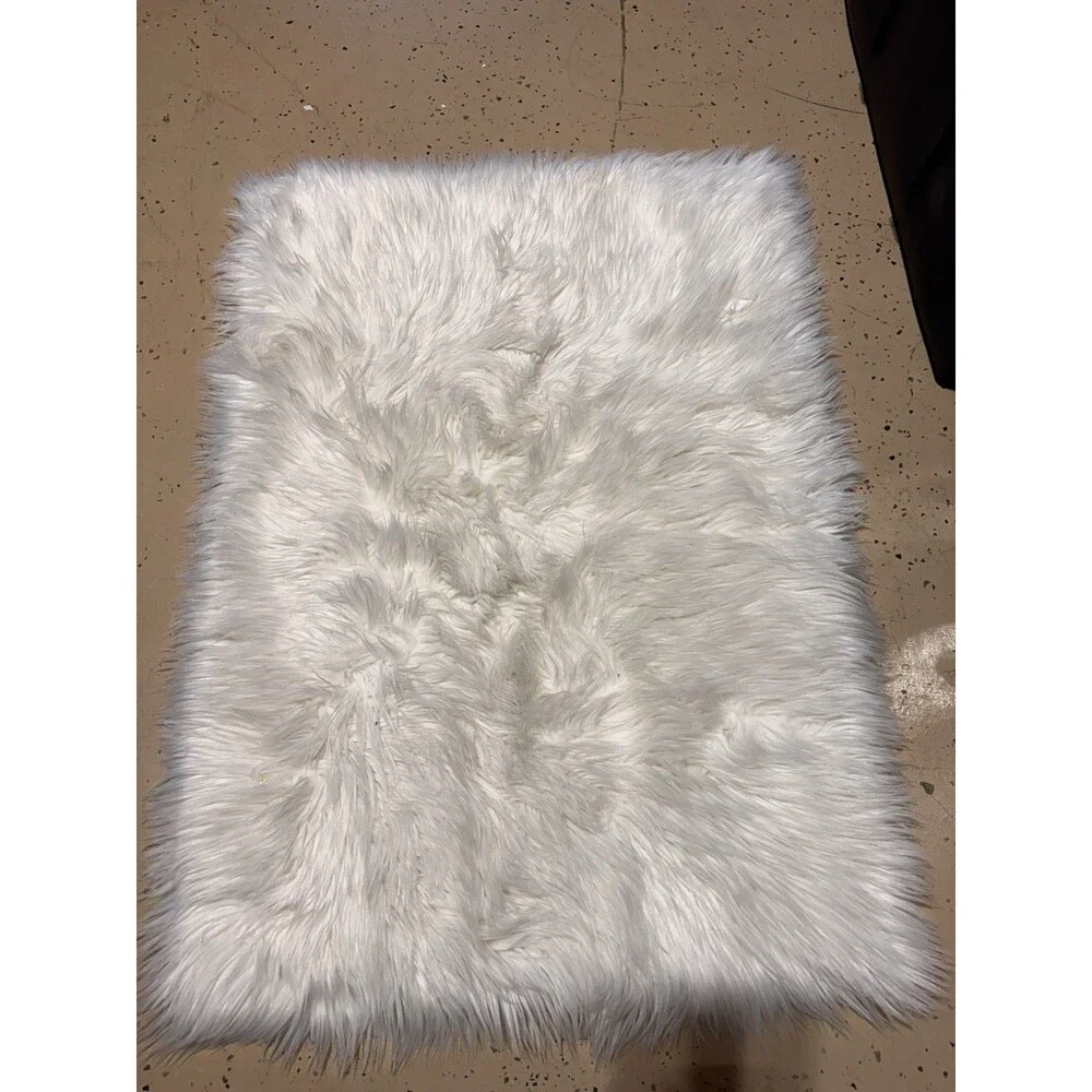 White Sheepskin Faux Fur Area Rug, Plush Shabby Chic, Shag Pelt Rug 2” X 3”
